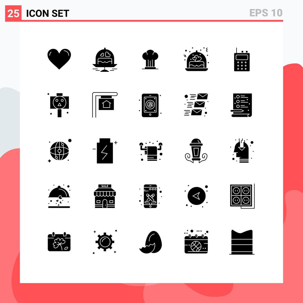 Set of 25 Modern UI Icons Symbols Signs for gift love love cake hat Editable Vector Design Elements