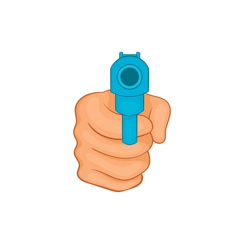 Hand pointing with the gun icon, cartoon style vector