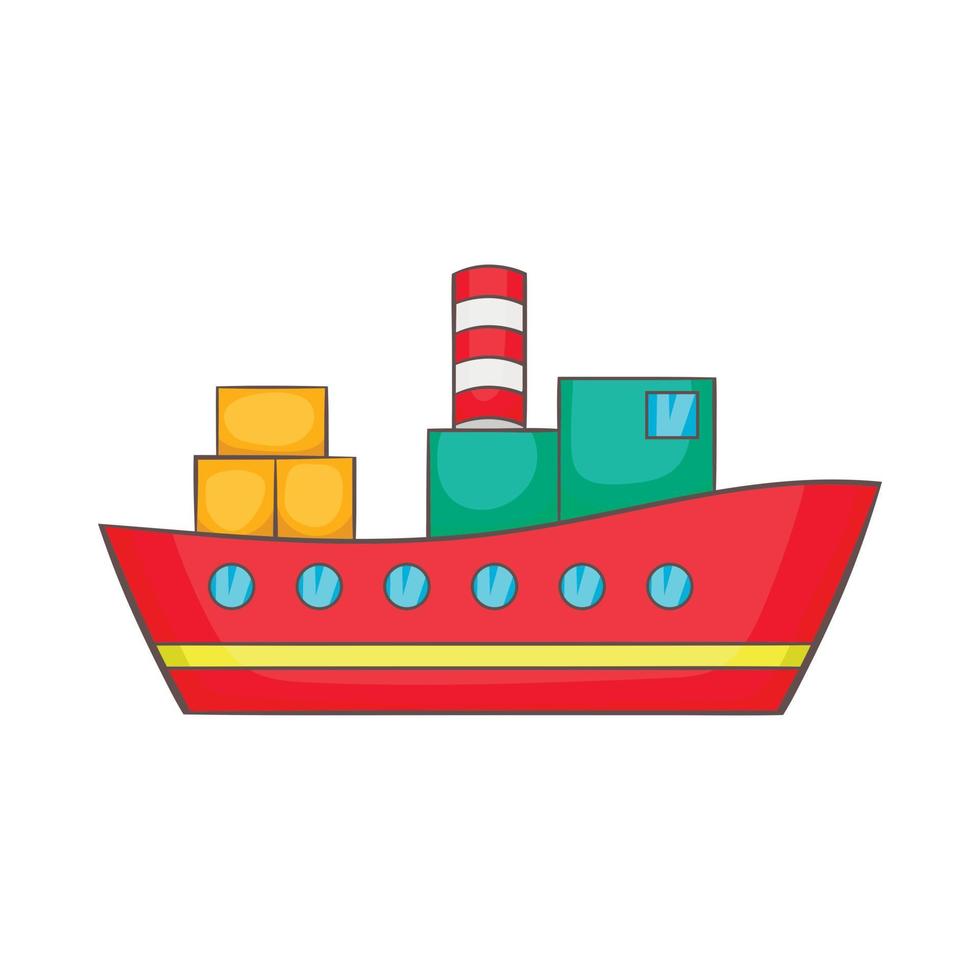 icono de buque de carga rojo, estilo de dibujos animados vector