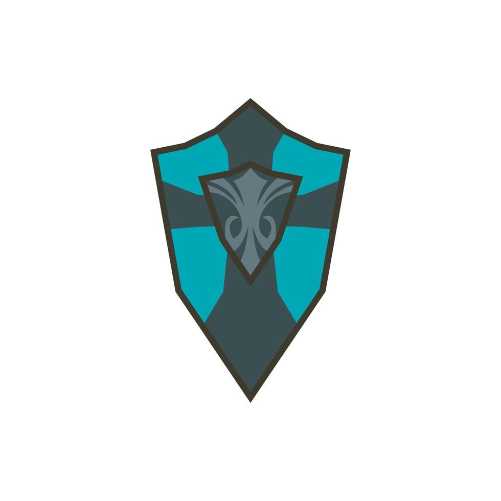 Steel shield with royal lily icon, flat style vector