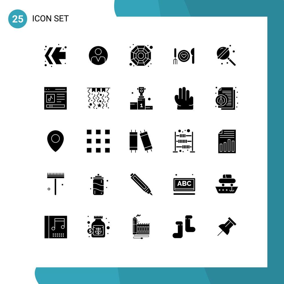conjunto de 25 iconos de interfaz de usuario modernos símbolos signos para dulces de azúcar comida de pareja china elementos de diseño vectorial editables vector