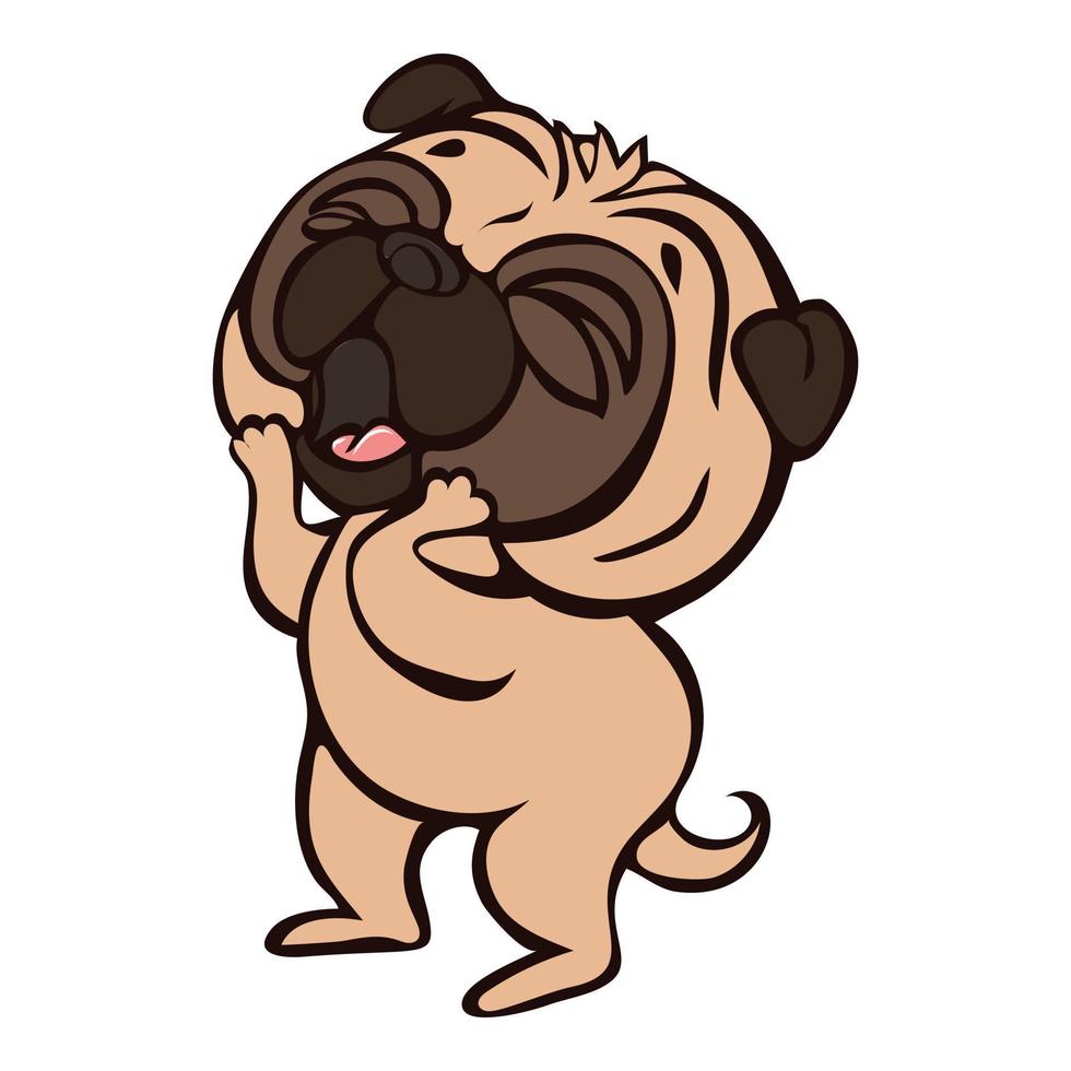 lindo, sonriente, pug, icono, caricatura, estilo vector