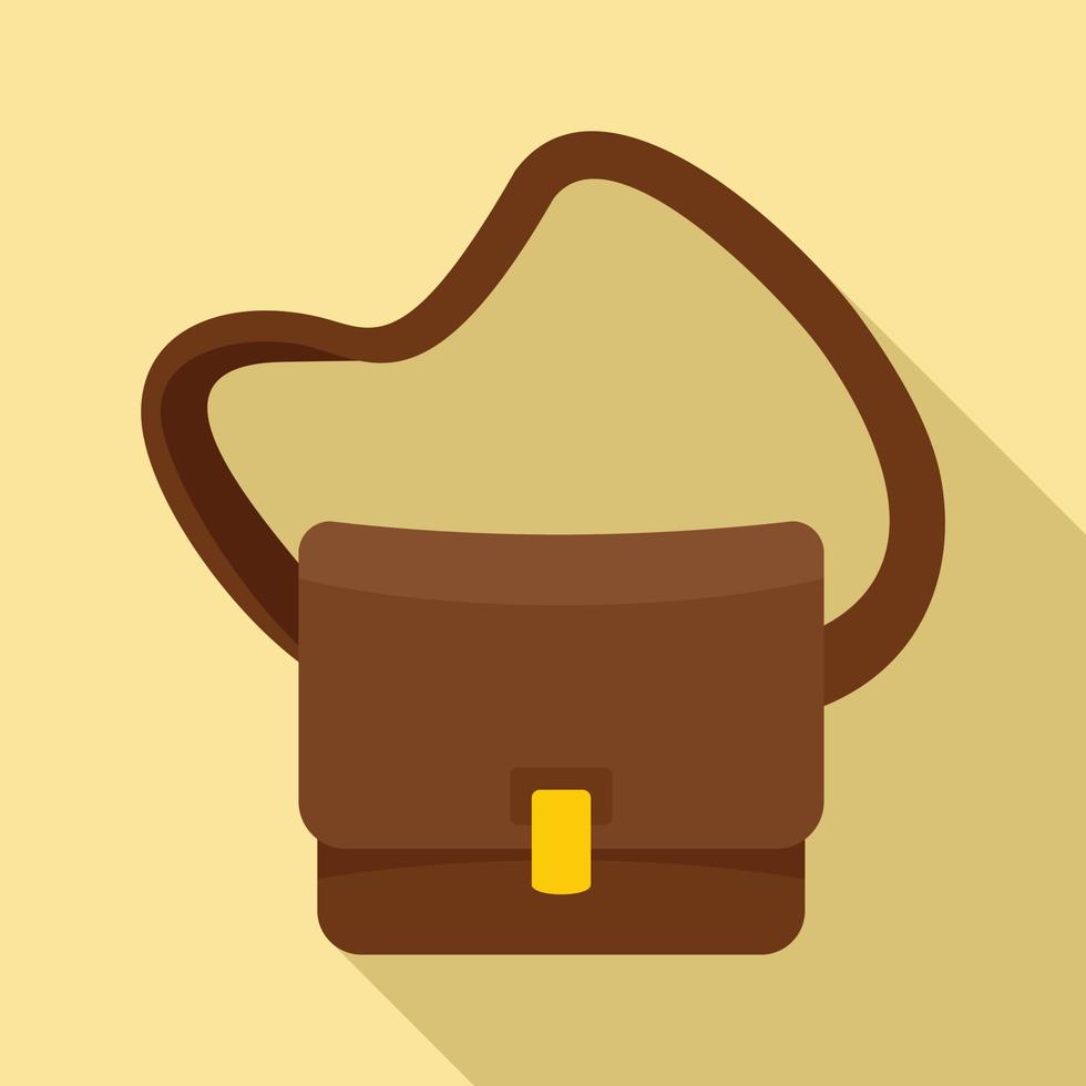 Postman leather bag icon, flat style vector