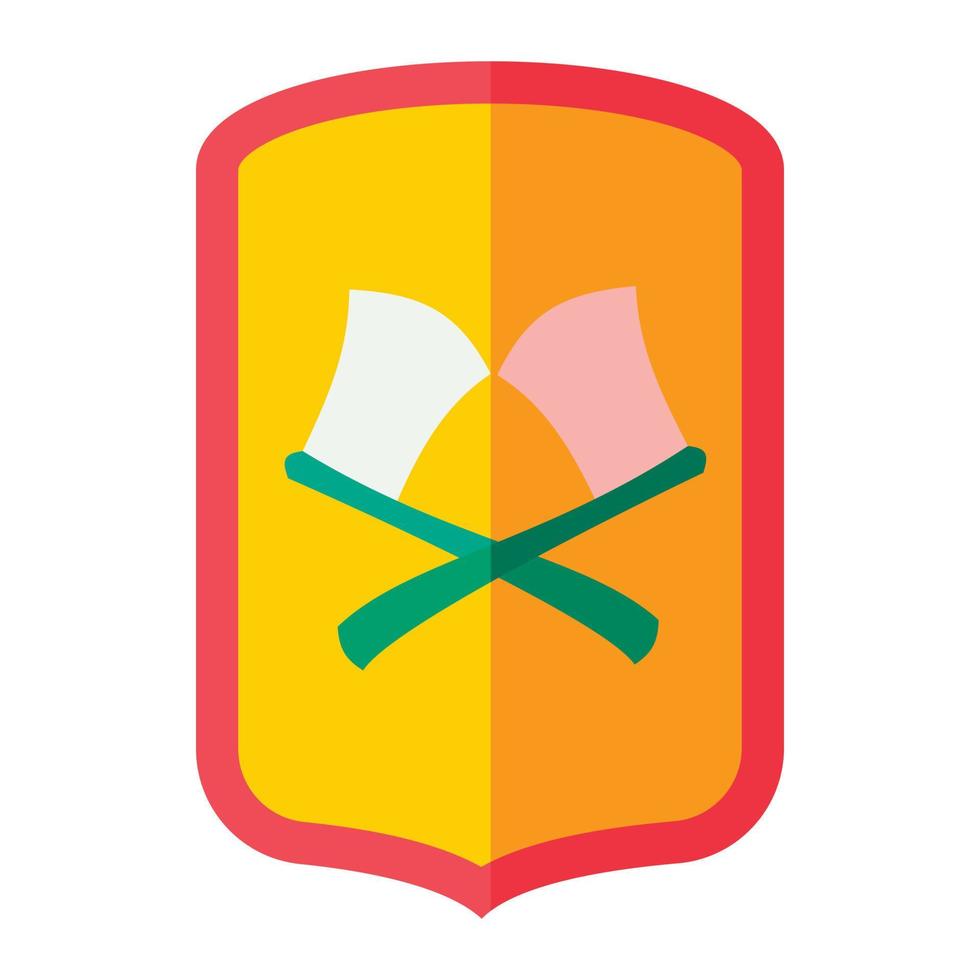 Shield with crossed axes icon, flat style vector