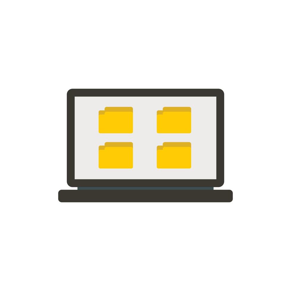 Folder on laptop icon, flat style vector