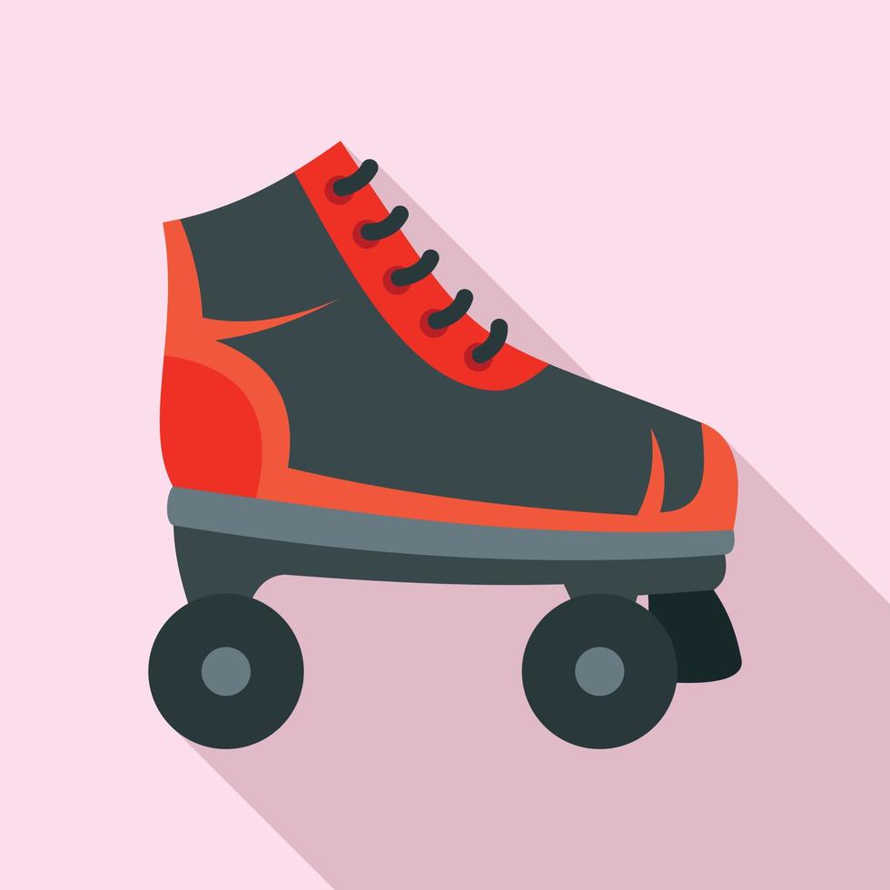 Red black roller skates icon, flat style vector