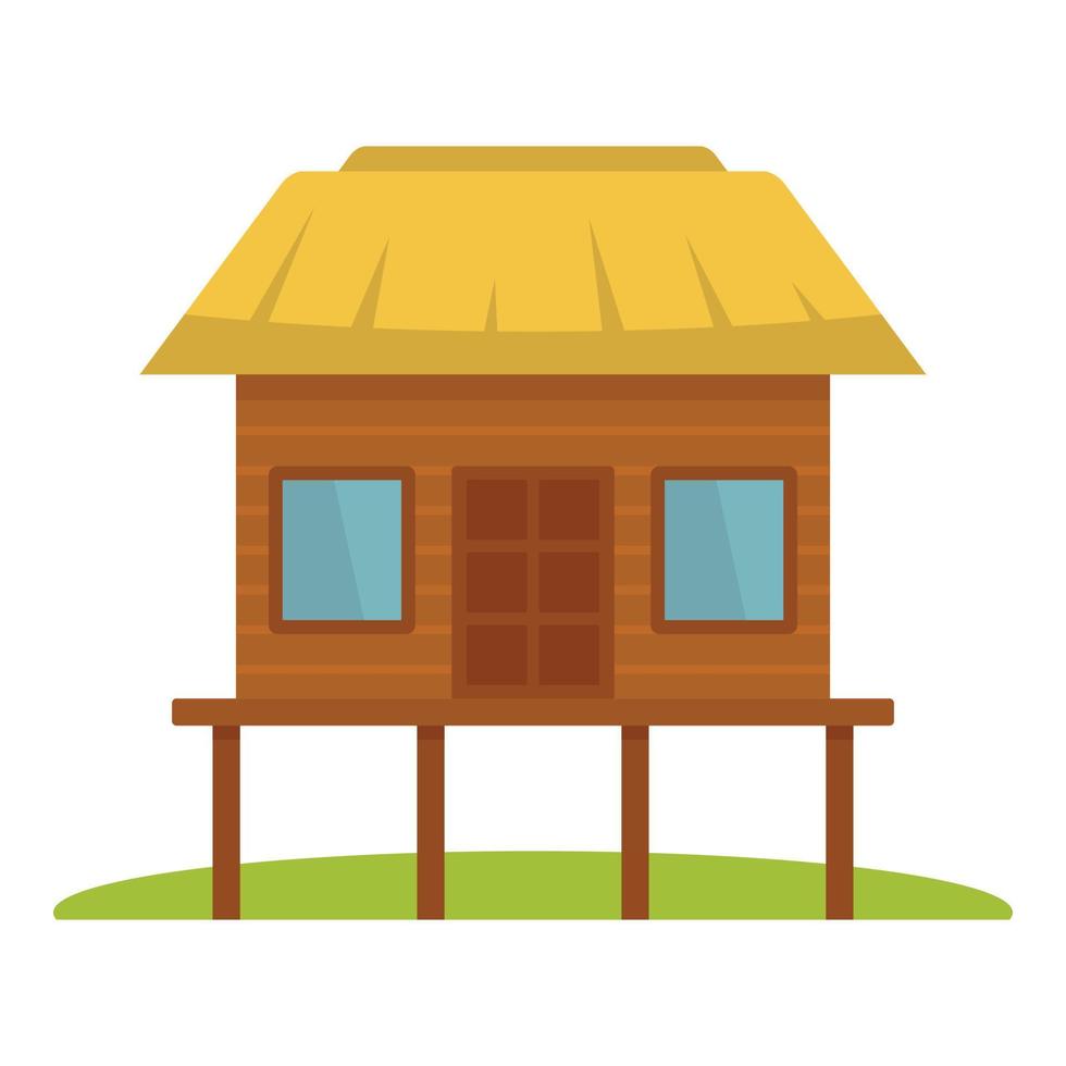 Wood tropical house icon, flat style vector