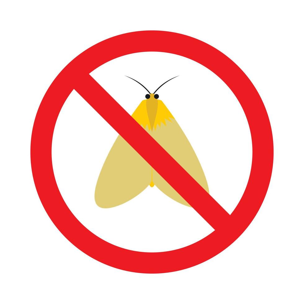 Prohibition sign moth icon, flat style vector