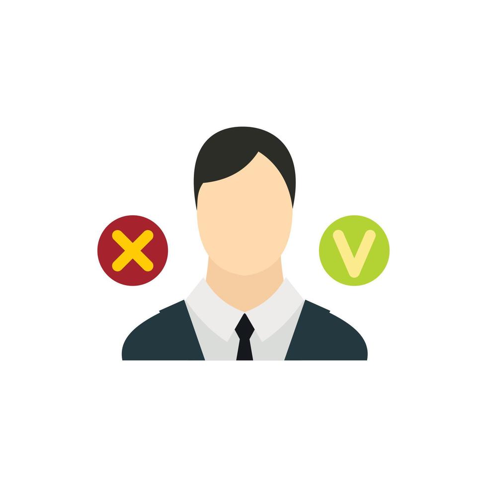 Businessman, green tick and red cross icon vector