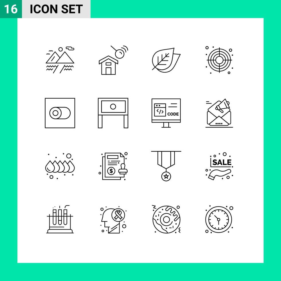 Set of 16 Vector Outlines on Grid for end switch leaf control success Editable Vector Design Elements