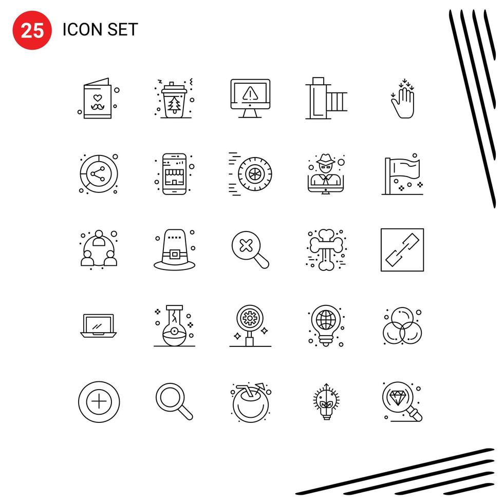 Group of 25 Lines Signs and Symbols for multimedia film tree cinema internet Editable Vector Design Elements