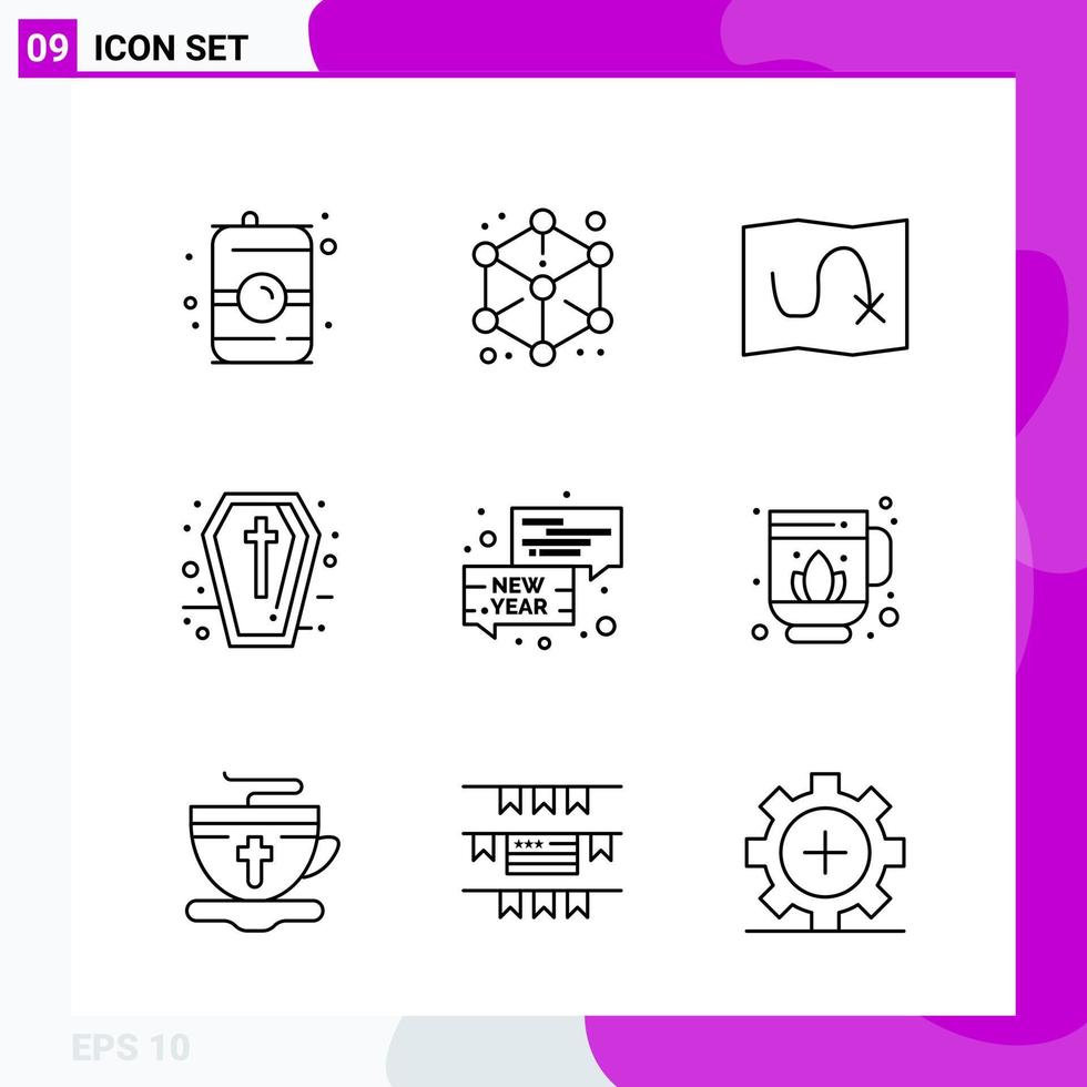 paquete de conjunto de iconos de línea de 9 iconos de contorno aislados en fondo blanco para impresión web y fondo de vector de icono negro creativo móvil