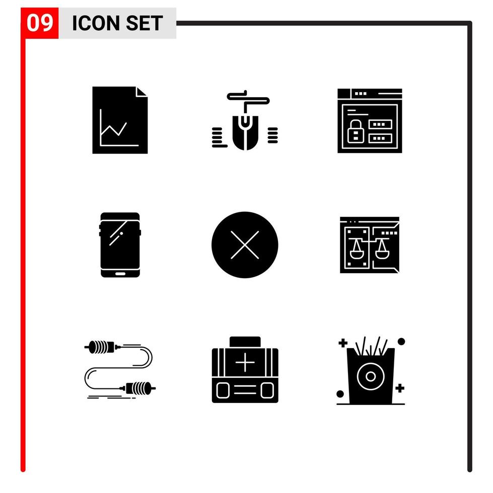 Group of 9 Solid Glyphs Signs and Symbols for hide circle louck samsung mobile Editable Vector Design Elements