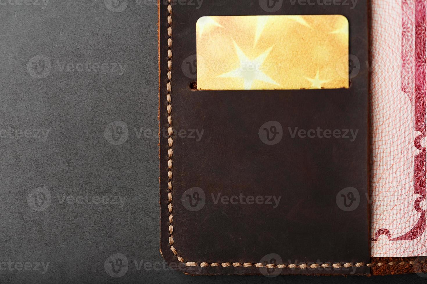 Open Passport Leather Cover with Gold Credit Card photo