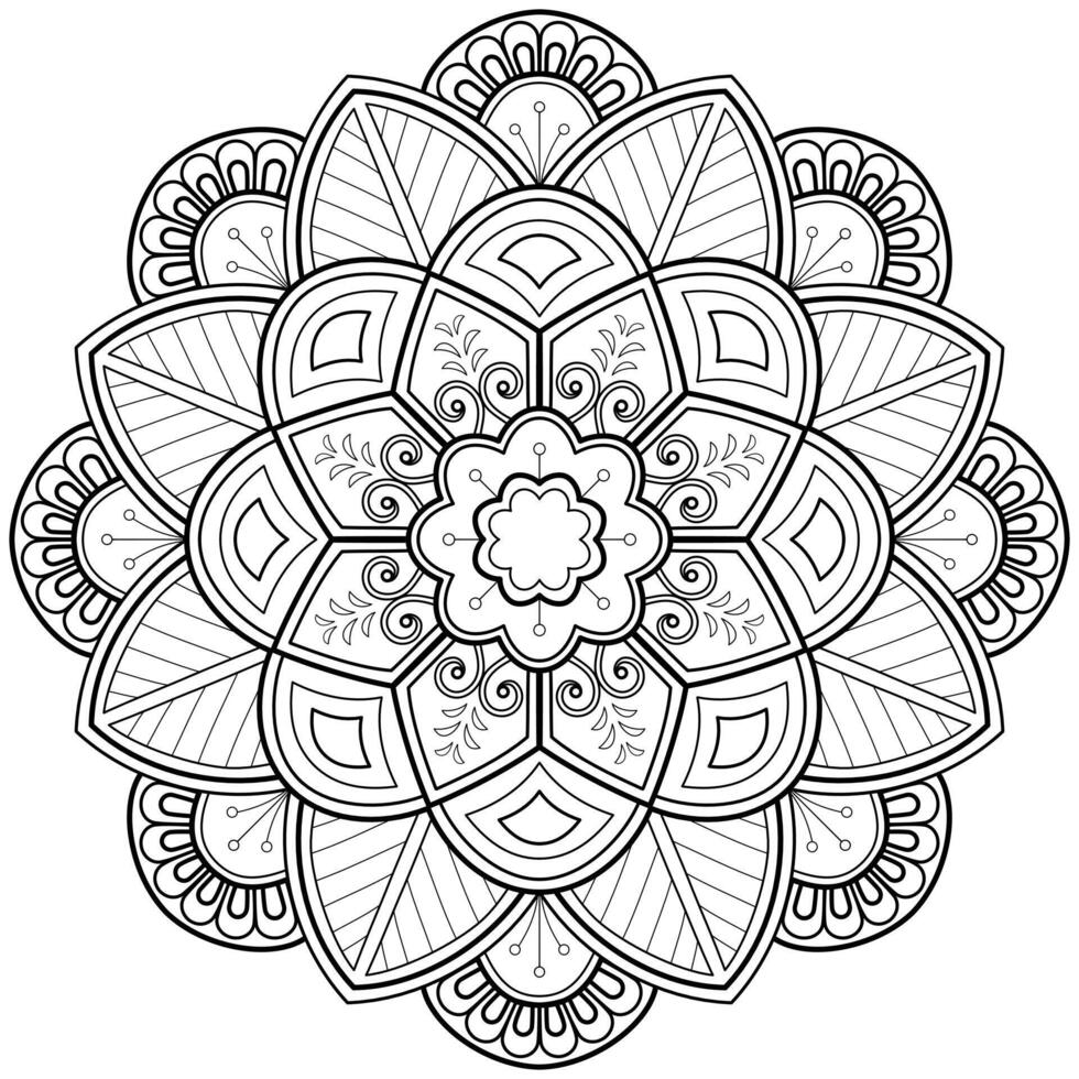 patrón de mandala para arte en la pared libro para colorear patrón de encaje diseño de impresión de tatuaje para una camisa de pintura de papel tapiz y tarjetas de diseño de pegatinas de plantilla de azulejos adorno decorativo texturizado. sobre fondo blanco vector