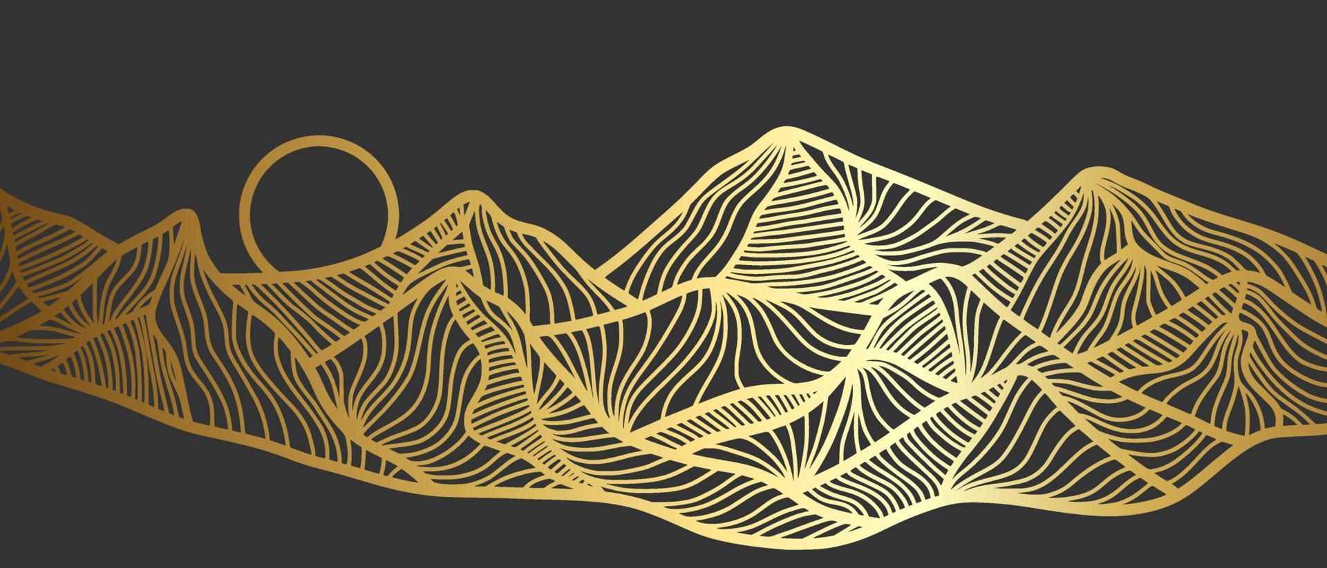 landscape wallpaper design with Golden mountain line arts vector