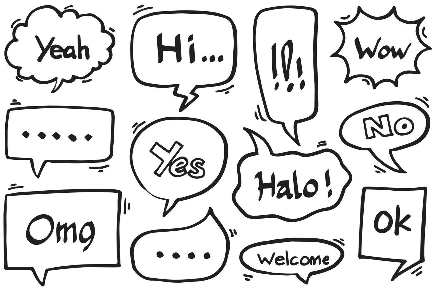 Hand drawn set of speech bubbles isolated . Doodle set element. Vector illustration.