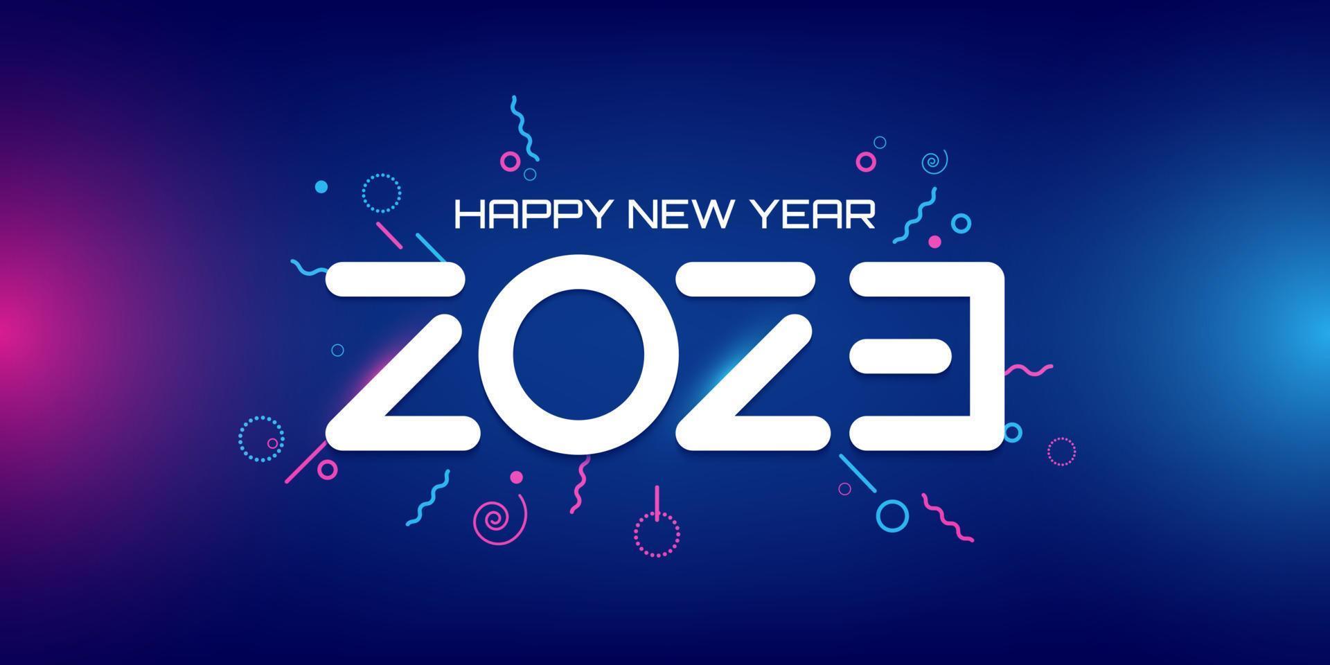 Happy New Year 2023 futuristic banner illustration, creative modern illustration for gamers vector