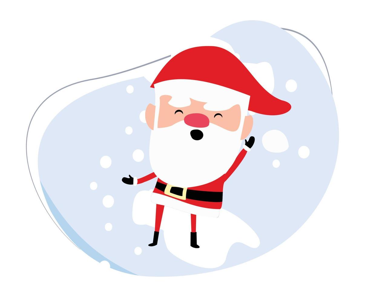 cartoon character santa claus and snowfall. flat design vector illustration