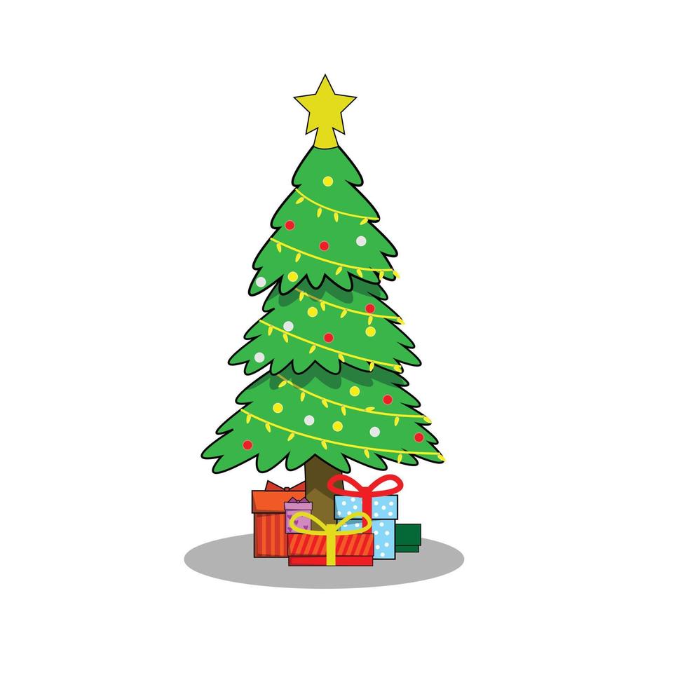 árbol de navidad con adornos y cajas de regalo vector