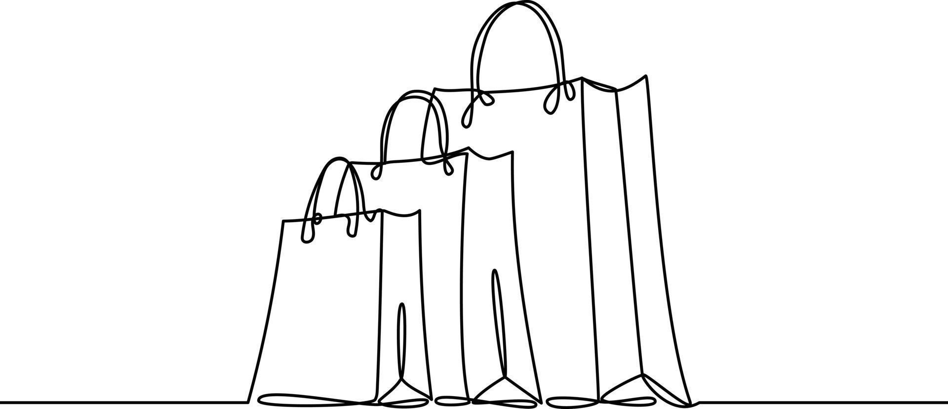 Paper shopping bags continuous line drawing vector