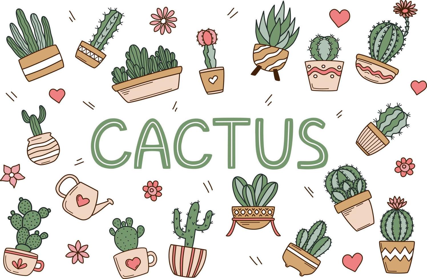 lindo cactus en juego de macetas vector