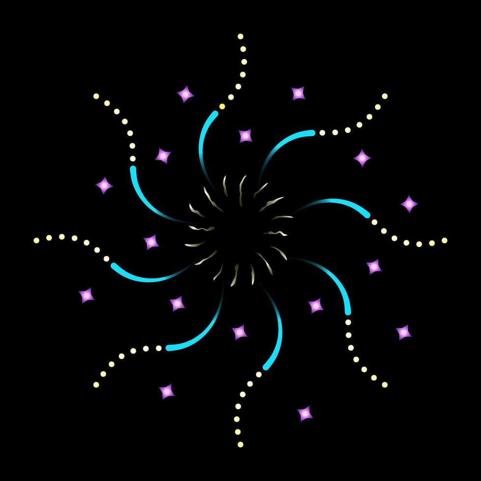 una ilustración plana de fuegos artificiales floridos, fuegos artificiales de crisantemo vector