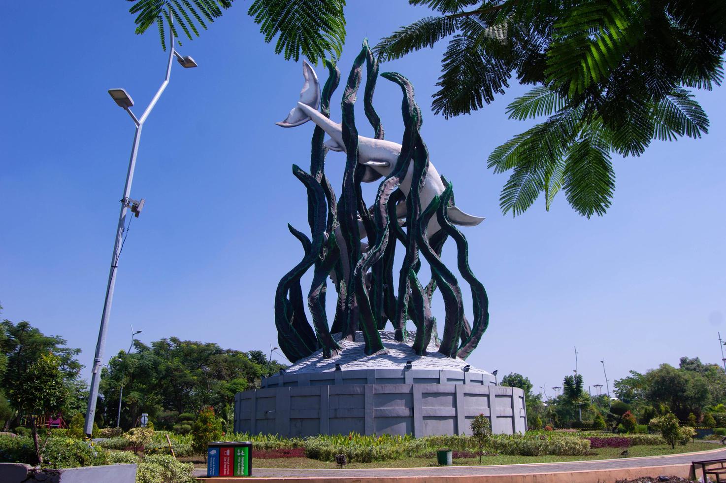 Surabaya, Indonesia, 2022 - Tugu Suro and Boyo buildings in Taman Suroboyo photo