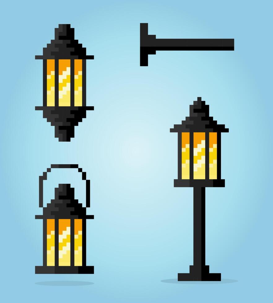 8-bit pixel lantern image. Asset game on vector illustration