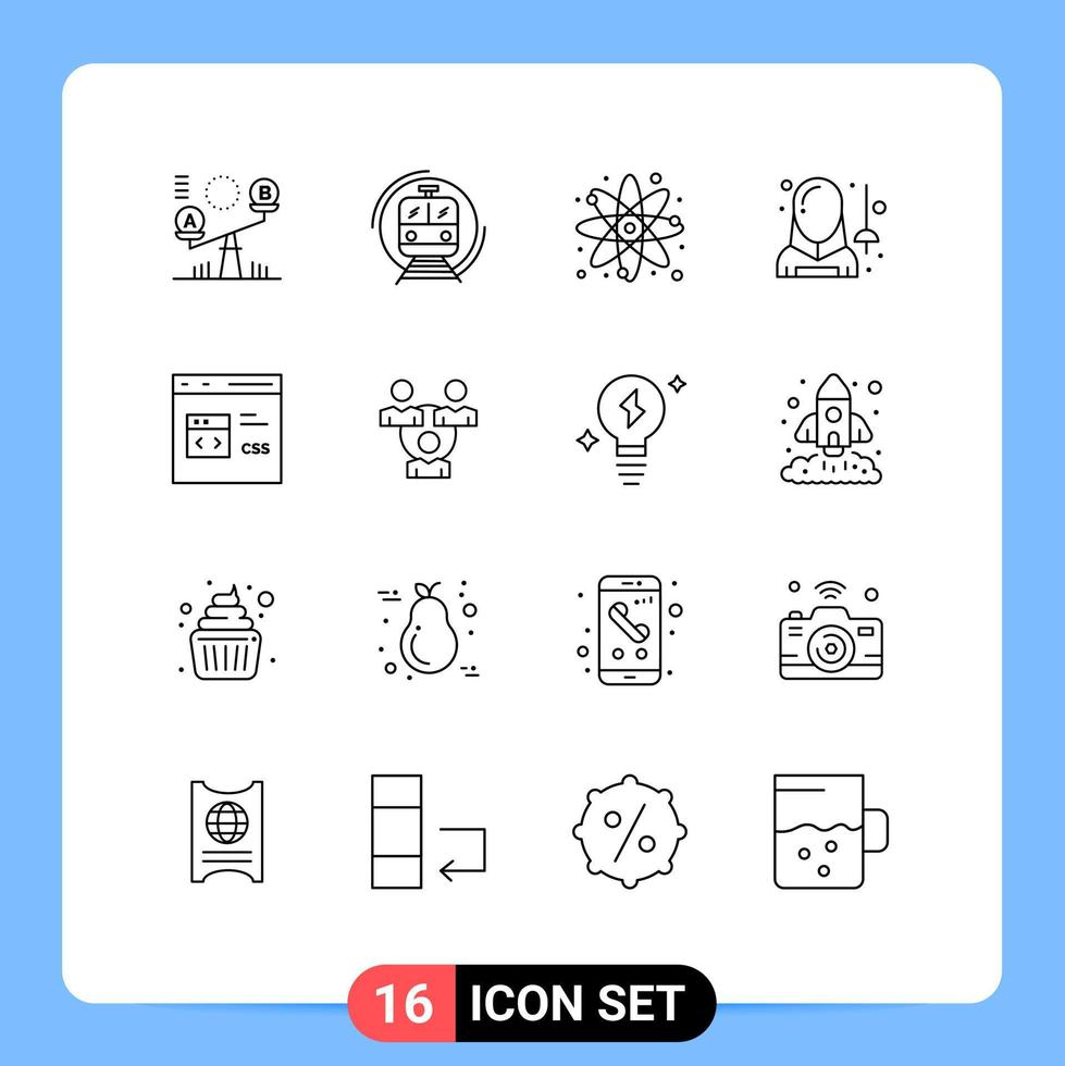 16 Universal Outlines Set for Web and Mobile Applications man avatar transport fencing study Editable Vector Design Elements