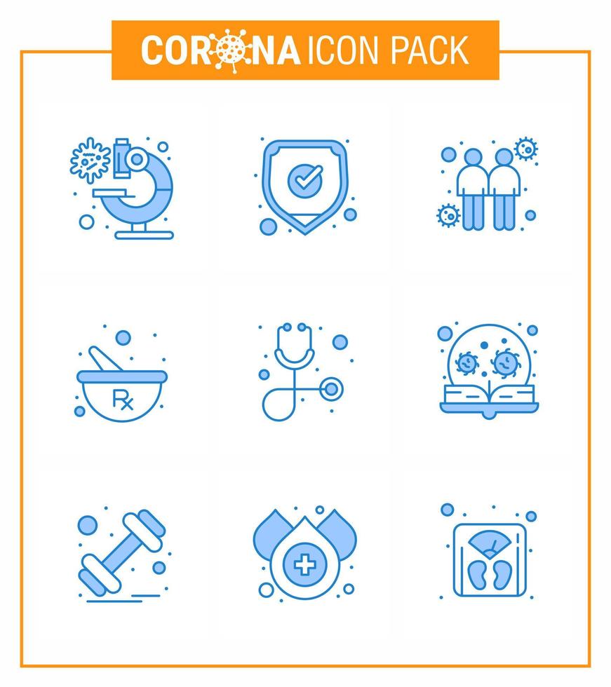 9 conjunto azul de íconos epidémicos del virus de la corona, como la preparación de la atención médica, el tazón de mezcla del coronavirus, el coronavirus viral 2019nov, los elementos de diseño del vector de la enfermedad