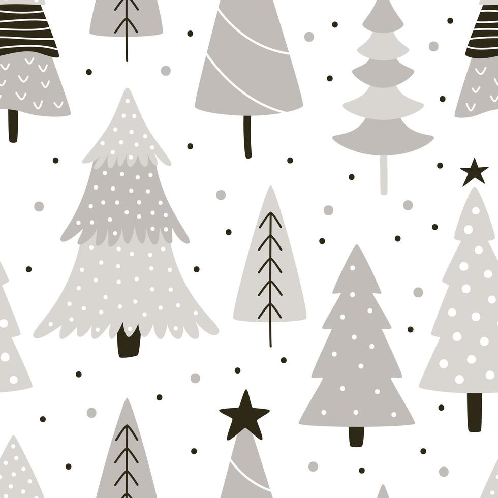 árboles de navidad negros y grises sobre un fondo blanco. patrón de invierno sin costuras para la celebración de navidad y año nuevo vector