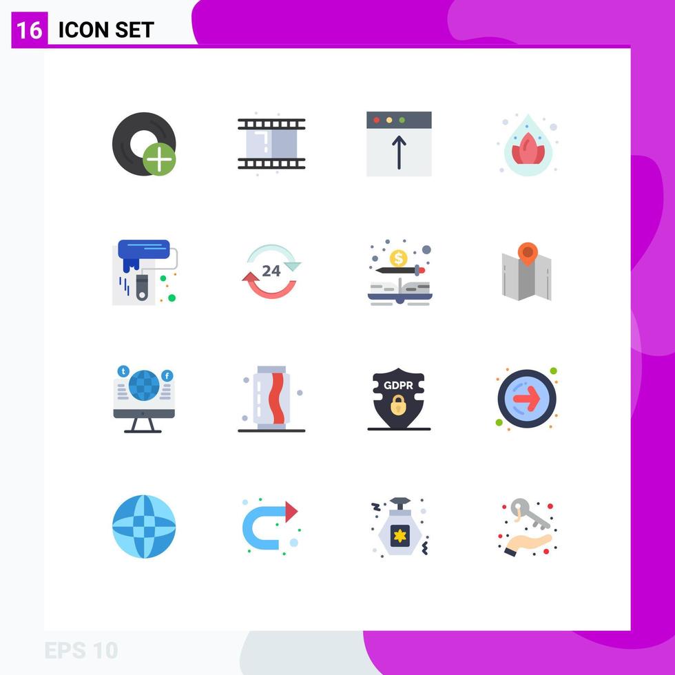 Universal Icon Symbols Group of 16 Modern Flat Colors of roller wall paint app droop water Editable Pack of Creative Vector Design Elements