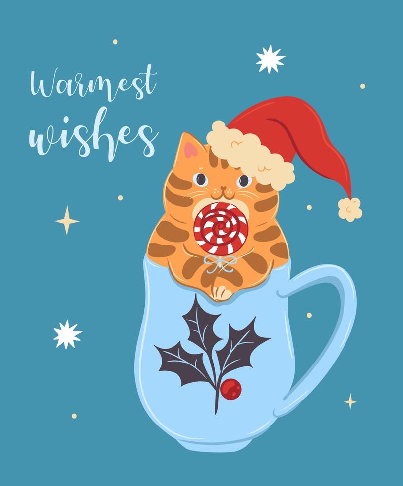 Cute postcard with a cat in a mug .Vector graphics. vector