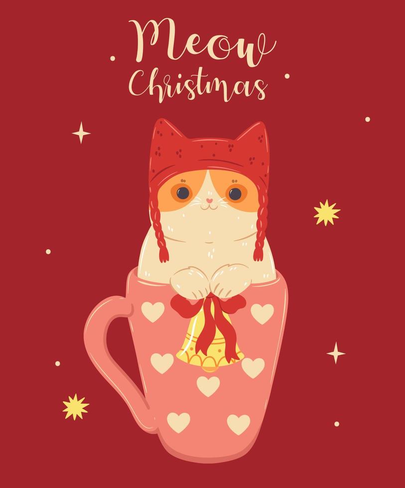 Cute postcard with a cat in a mug .Vector graphics. vector