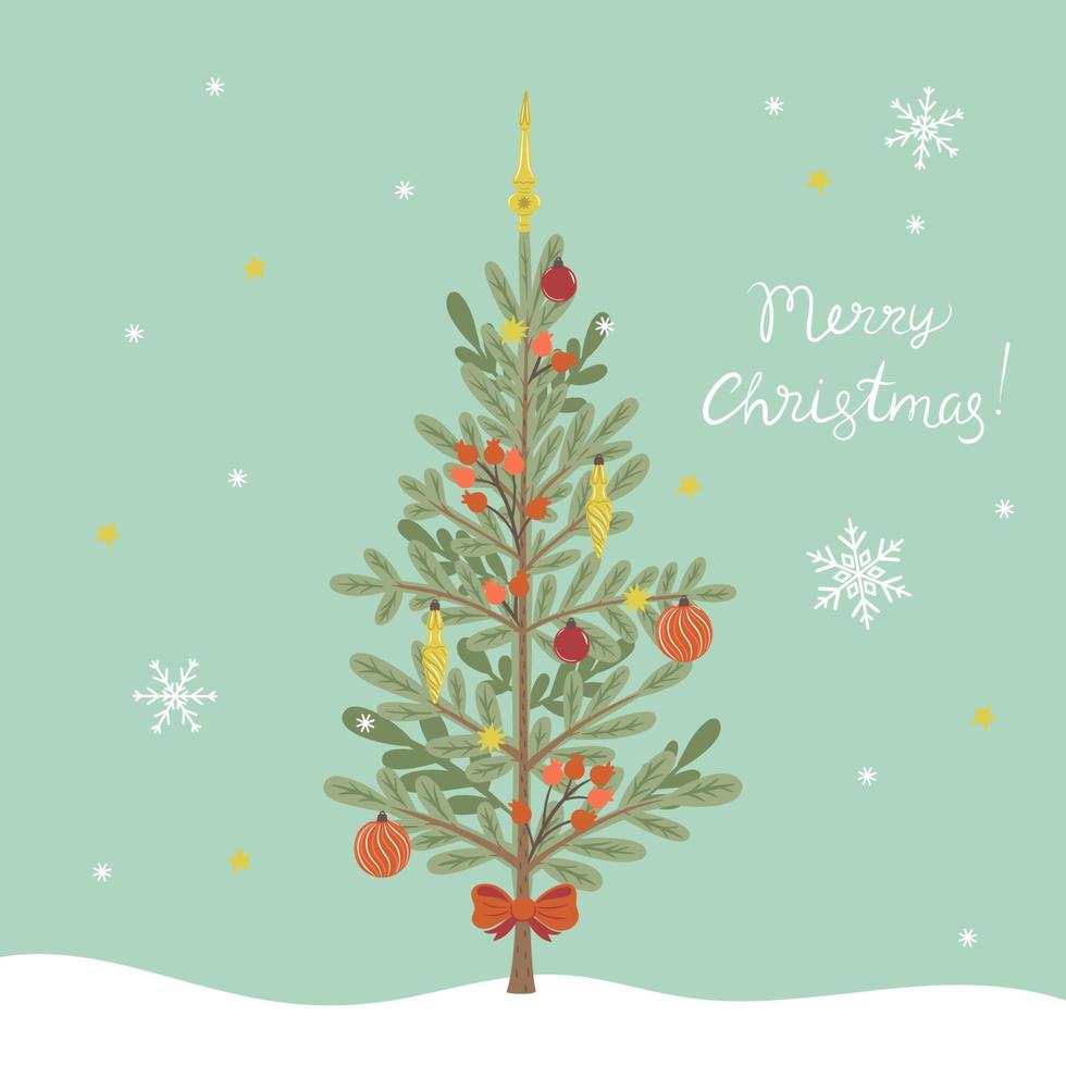 Cute card with a decorated Christmas tree .Vector graphics. vector