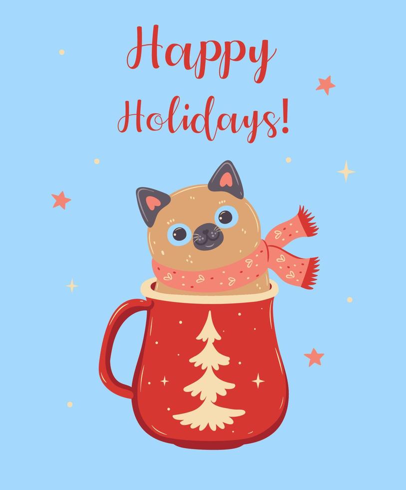 Cute postcard with a cat in a mug .Vector graphics. vector