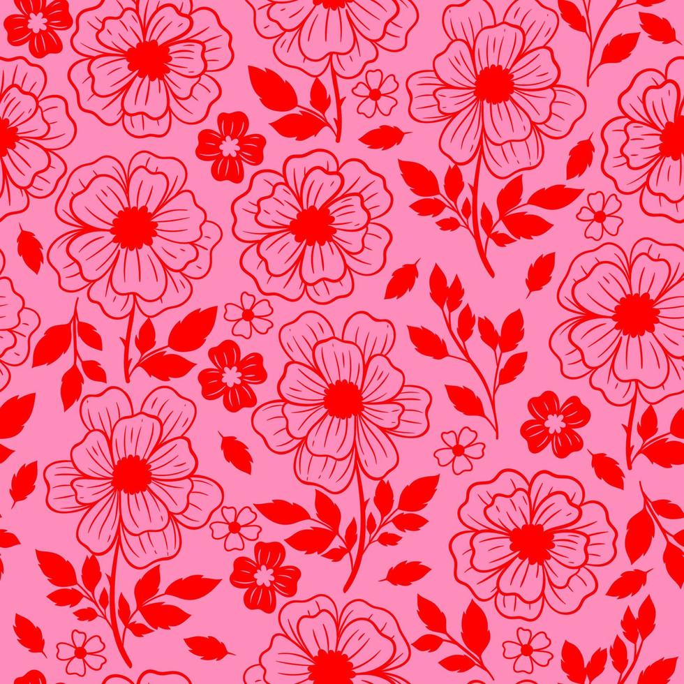 patrón impecable con flores en colores rosa y rojo. gráficos vectoriales vector