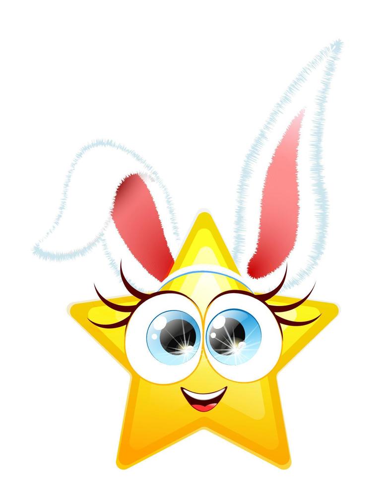 Cute funny smiling emoji girl star in headband with fluffy bunny ears vector