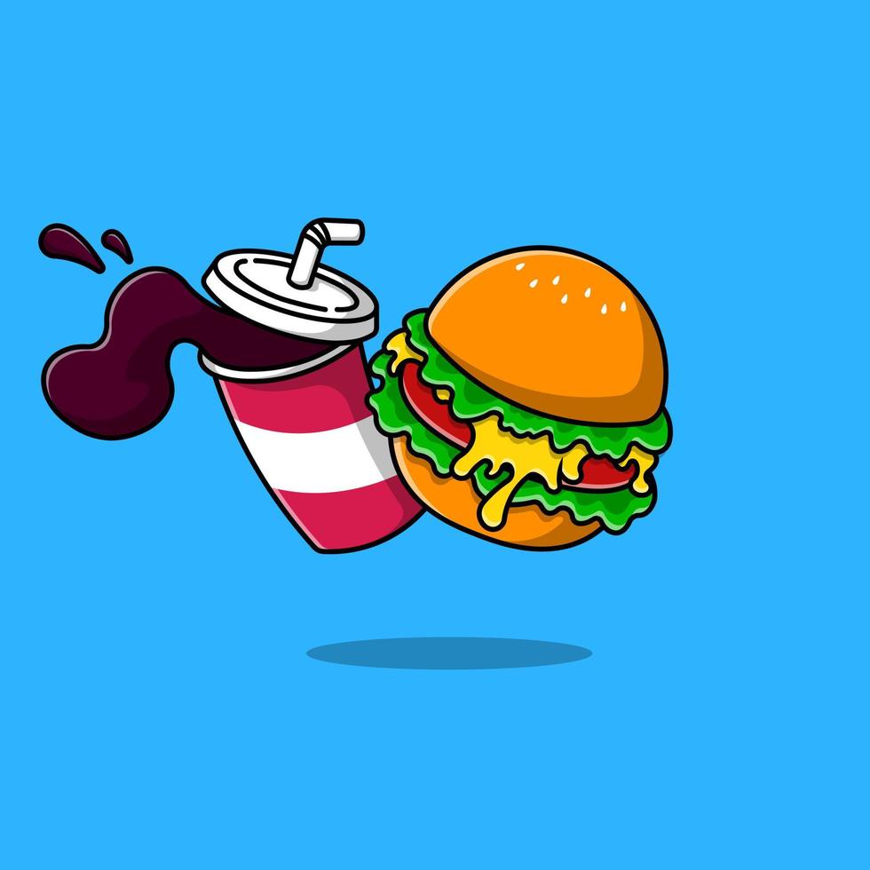 ilustración de iconos vectoriales de dibujos animados de hamburguesas y refrescos. concepto de caricatura plana. adecuado para cualquier proyecto creativo. vector