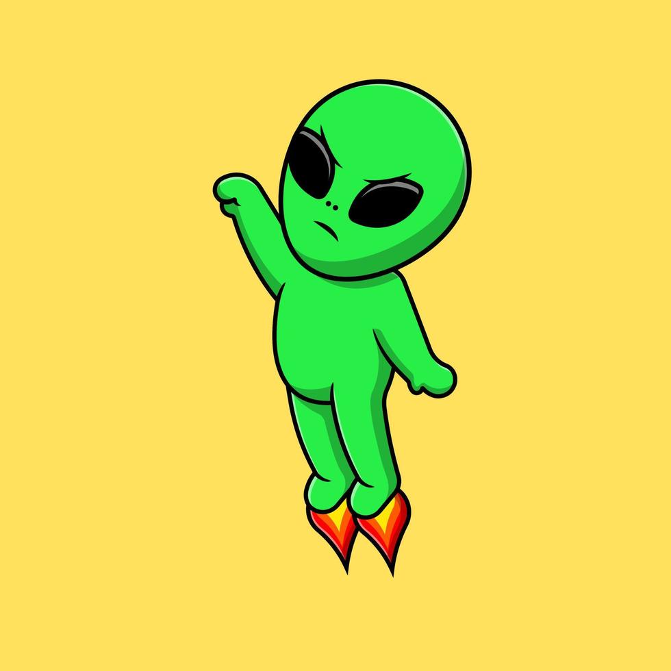 Cute Alien Flying With Rocket Cartoon Vector Icons Illustration. Flat Cartoon Concept. Suitable for any creative project.