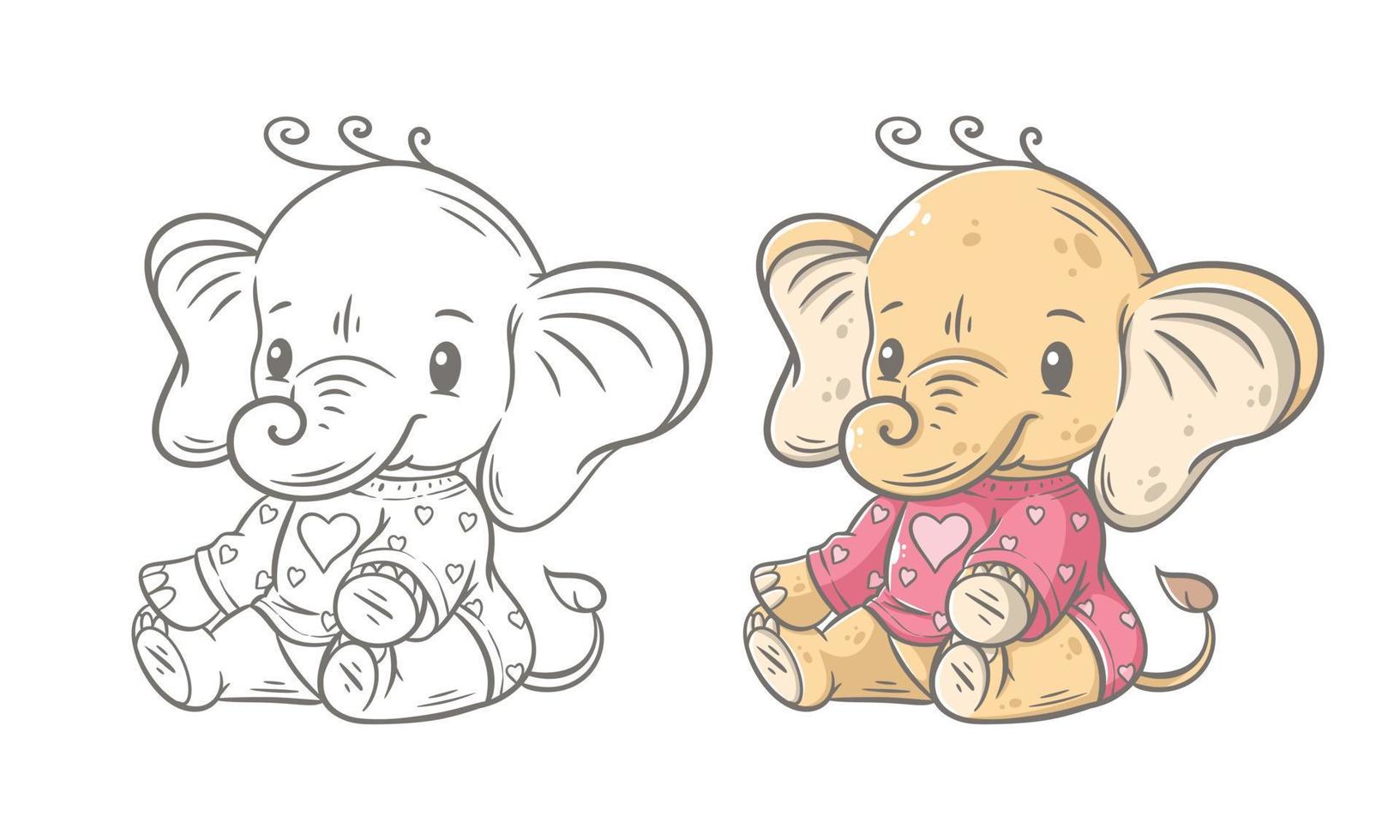 Hand drawn cute sitting elephant for coloring vector