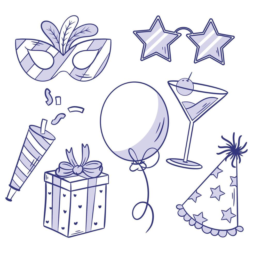 Lovely set of new year party elements hand drawn for coloring vector