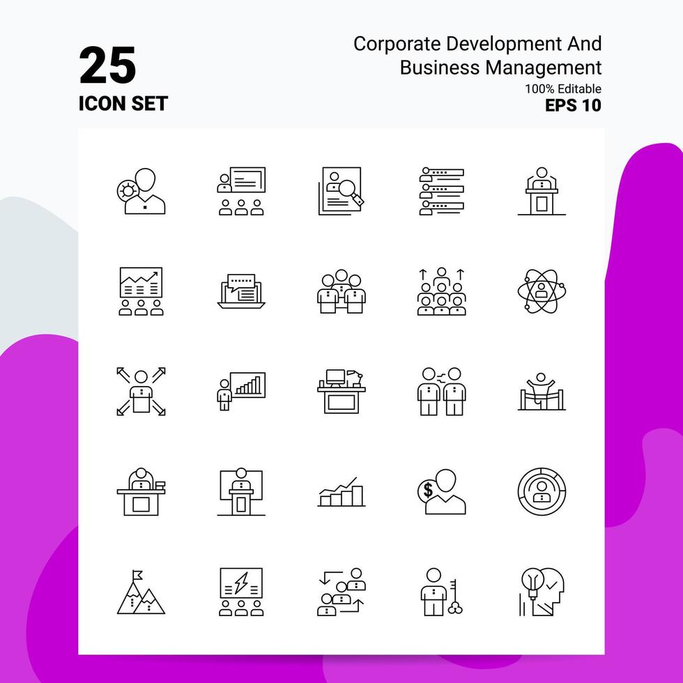 25 Corporate Development and Business Management Icon Set 100 Editable EPS 10 Files Business Logo Concept Ideas Line icon design vector