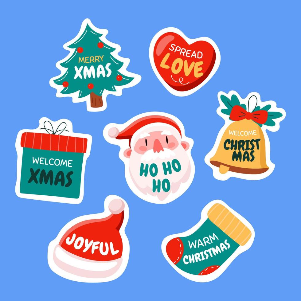 conjunto de pegatinas de navidad vector