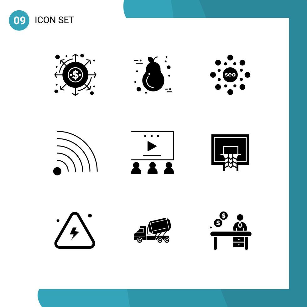 Pack of 9 creative Solid Glyphs of online advertisement news candle feed seo Editable Vector Design Elements
