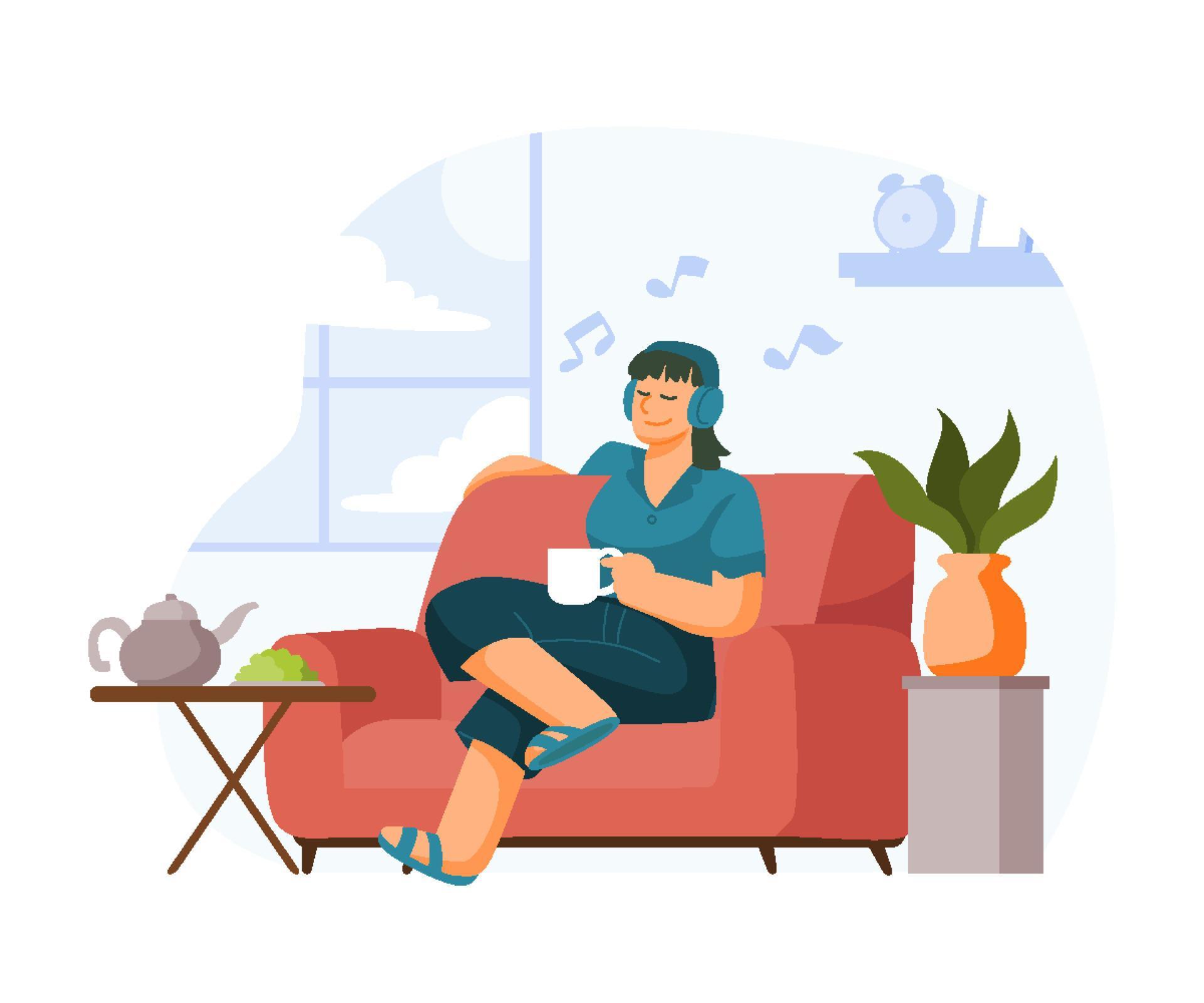 Self Care Mental Health with Woman Listening to the Music 14446867