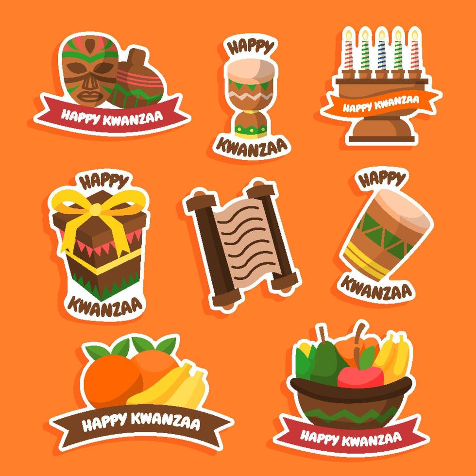 conjunto de pegatinas del día de kwanzaa vector