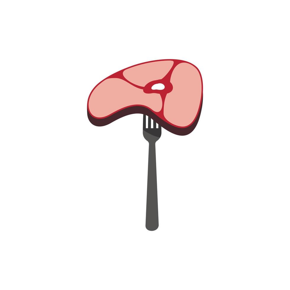 bistec en icono de horquilla, estilo plano vector