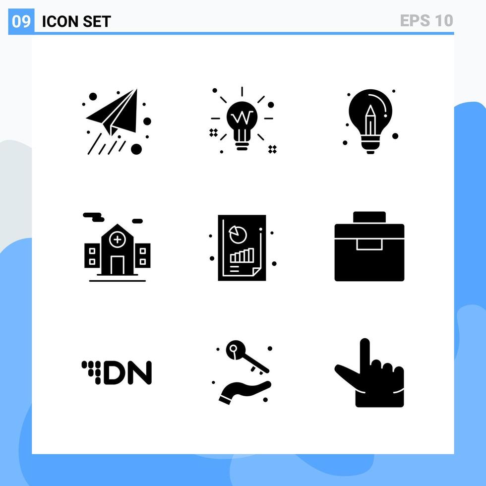 9 iconos de estilo sólido moderno símbolos de glifo para uso general signo de icono sólido creativo aislado sobre fondo blanco paquete de 9 iconos fondo de vector de icono negro creativo